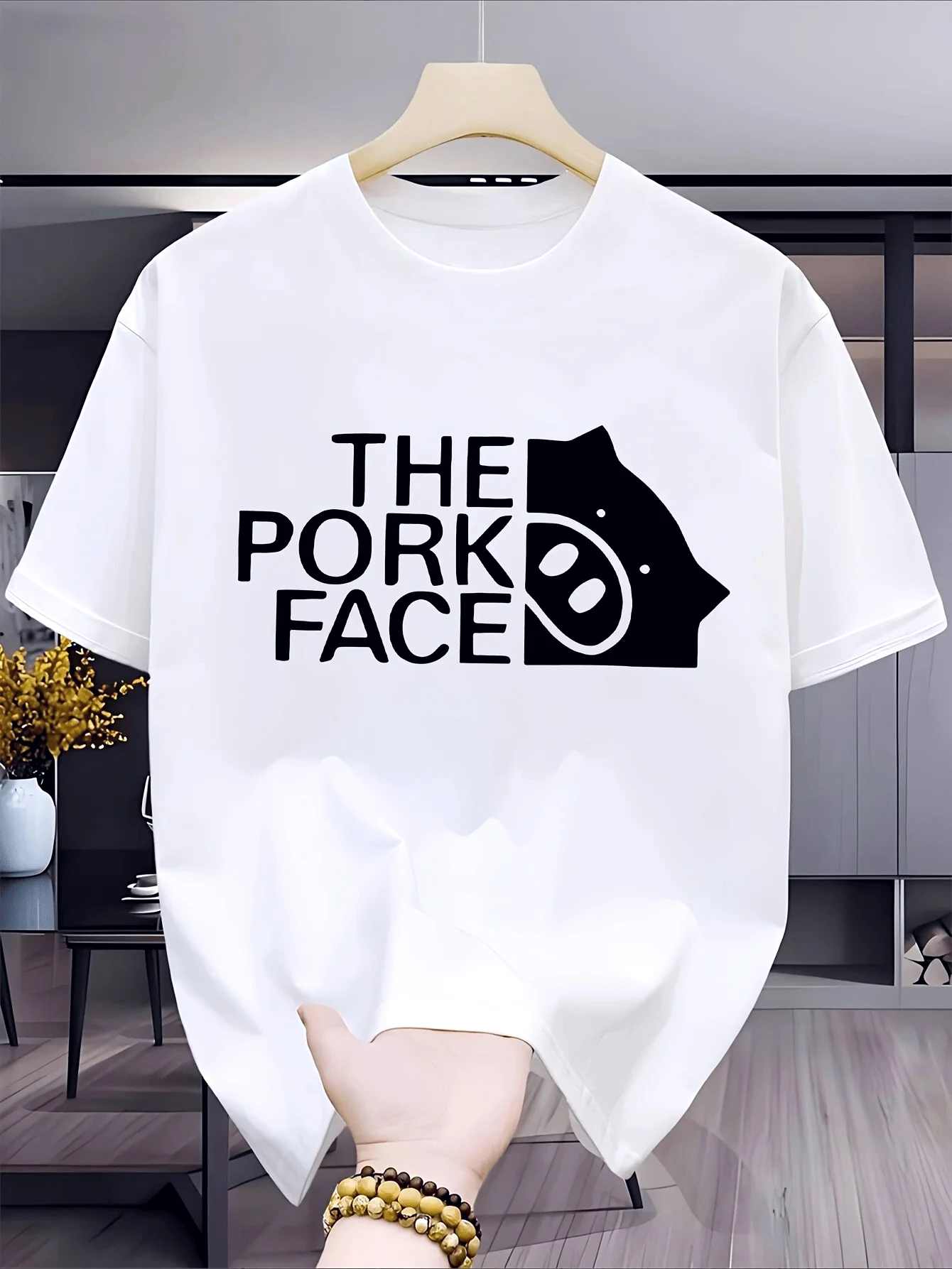 Unisex 100% Cotton Fun Parody T‑Shirt, Cute Pig Cartoon Graphic Print, Round Neck Casual Home Daily Wear Short Sleeve Top