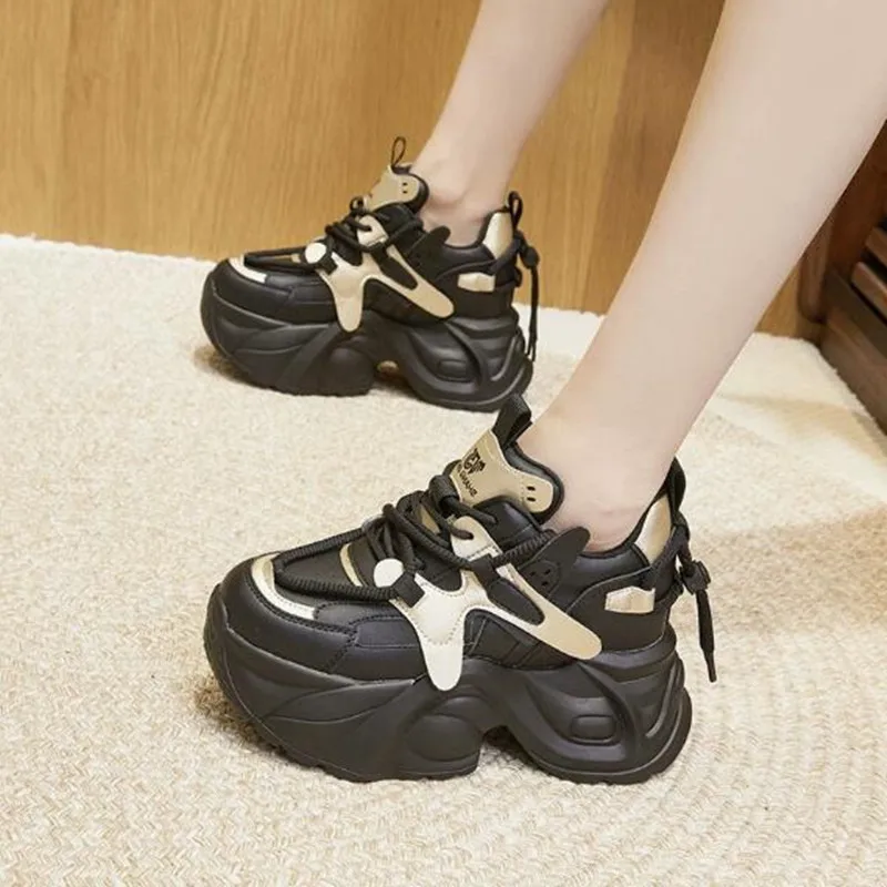 

9cm 2026 Luxury Microfiber Genuine Leather Vulcanize High Brand Comfy Spring Autumn Platform Women Chunky Sneaker Loafer Shoes