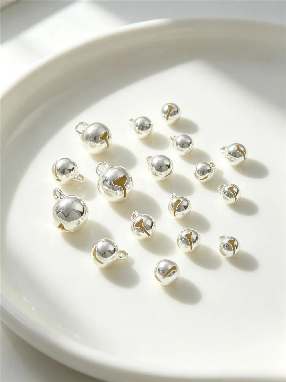 Copper-Clad Thick Silver Plated Small Bell Charms, Clear Ringing Bell Pendants DIY Handmade Hair Ornament Jewelry Suppli