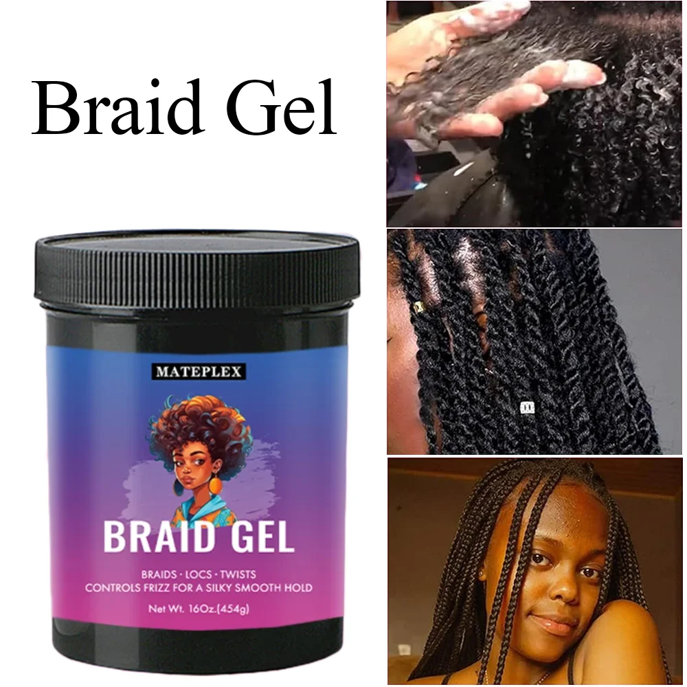 

16 унций гель для плетения кос, долговечный гель для укладки косичек, гель для волос с вьющимися краями, воск для укладки волос, не смывающийся, белый