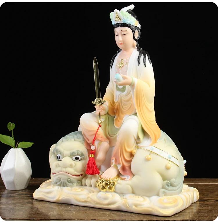 A pair 2PCS High grade jade Buddha statue Buddhism HOME family effective protection Samantabhadra Bodhisattva Manjusri Buddha