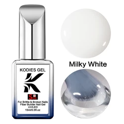 KODIES GEL SOS Milky White Builder Nail Gel Polish Micro Fiberglass Construction Gel Varnish for Repair Brittle Broken Nails Art