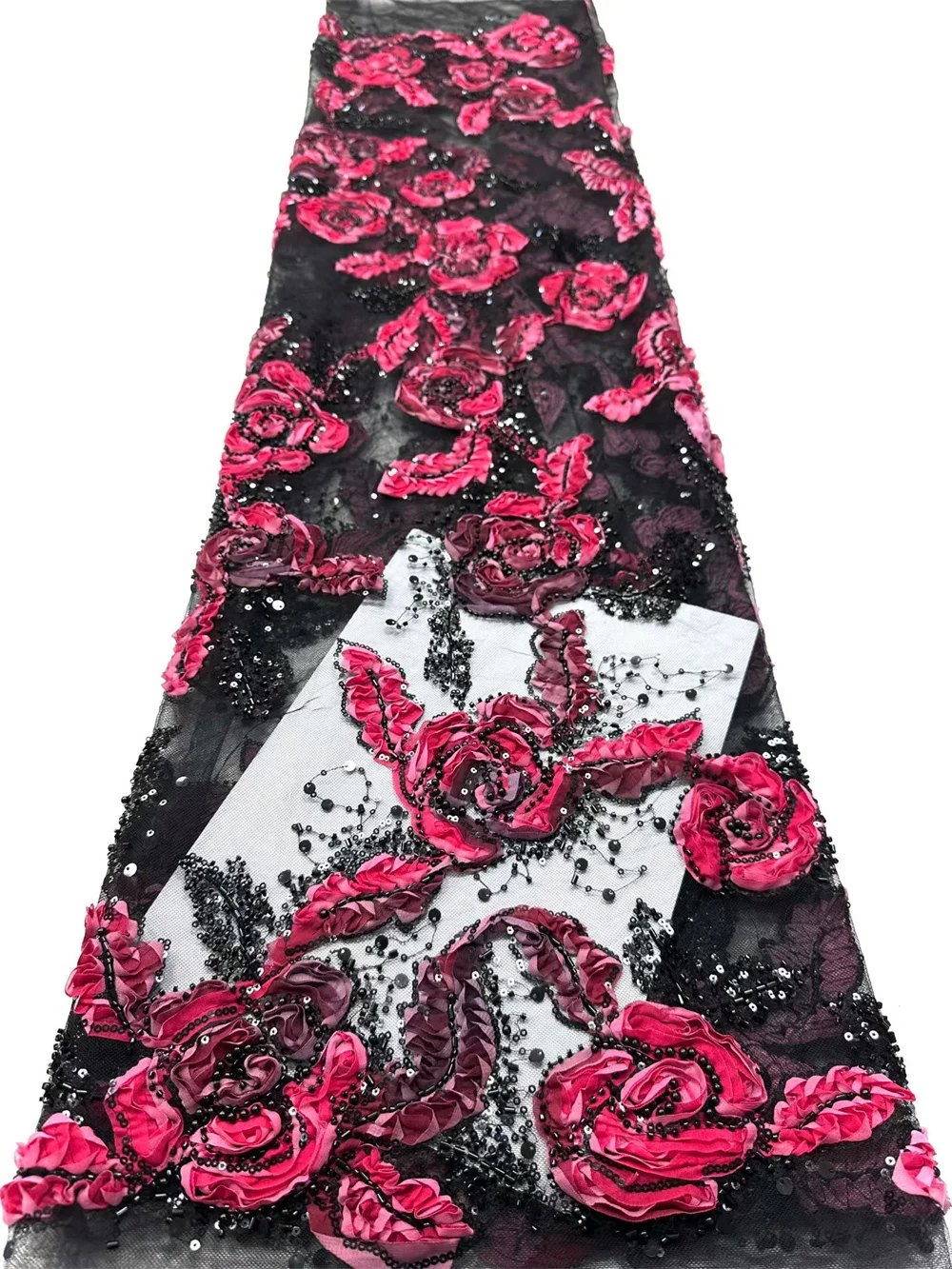 

African Fabric Lace High Quality 5 Yards 2025 Fashion Fabric On The Dress In Rose Embroidery Beaded Lace Fabric Weddings A1276-1