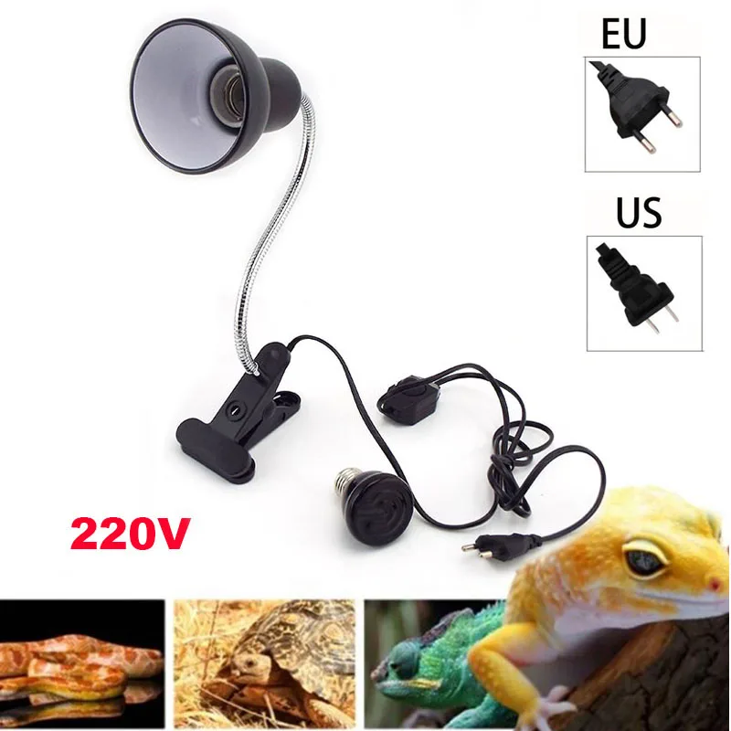 50W 75W 100W Mini Pet Reptile Heat Lamp Kit with Clip-on Lights  E27 Socket Holder Heating Lamp Set Tortoises Basking Lighting