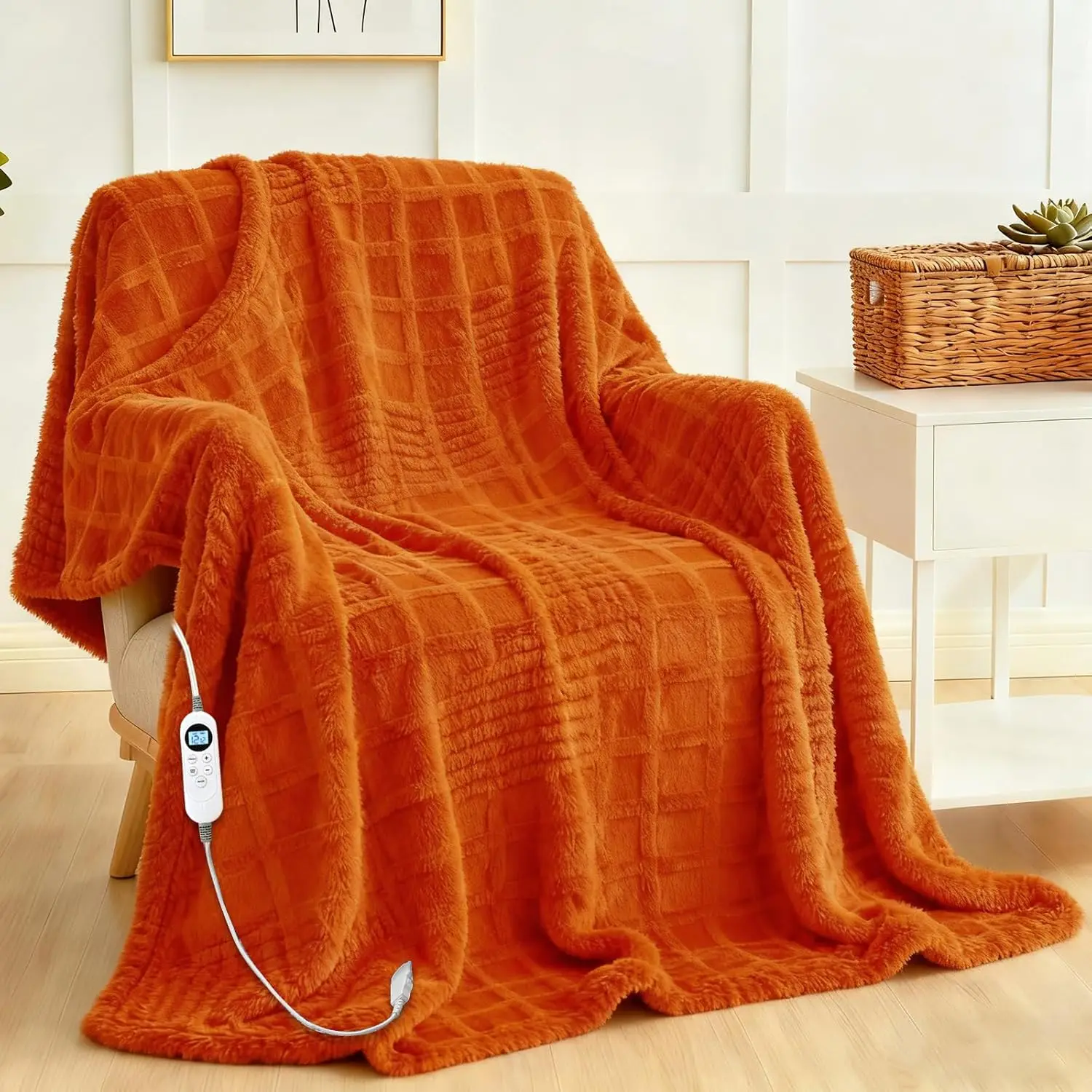 

Electric Heated Blanket with 12 Heat Levels & Timer, Overheat Protection for Bed, Home Office - Orange Single Size