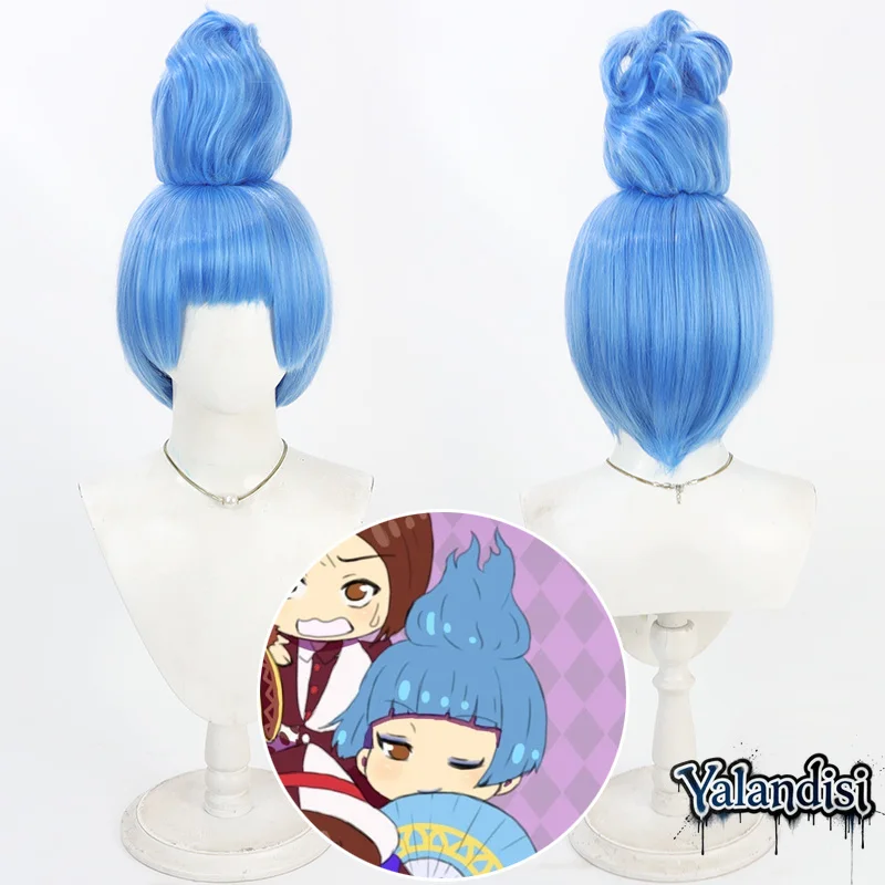 Yalandisi& Anime Happy Villains Madame Hyde Cosplay Wig Short Blue Hair Halloween party Role Play Wig+Free Cap