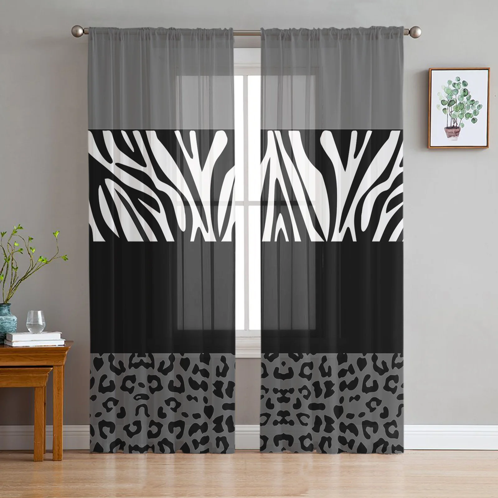 Leopard Print Zebra Texture Gauze Curtains For Children's Bedroom Kitchen Screen For Living Room Holiday Decor Voile Curtain