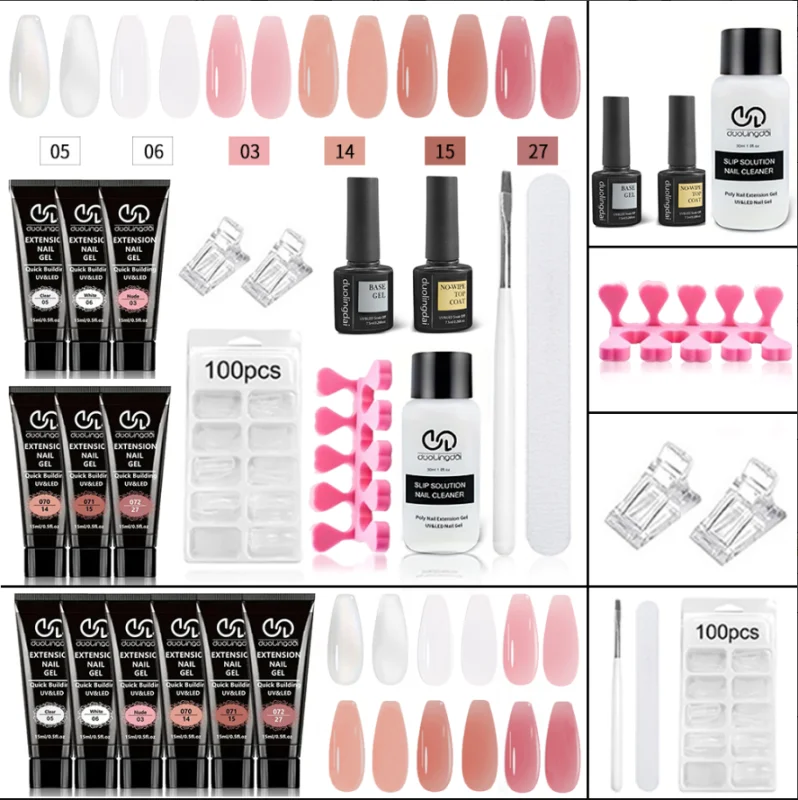 

Poly Nail Gel Kit: 6 Clear Pink White Colors Gel Builder for Gel Nail Extension Set, Long Lasting Hard Gel for Nails Strengther