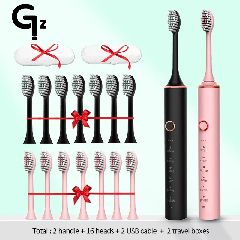 GeZhou Sonic Electric Toothbrush | Rechargeable IPX7 Waterproof | 6 Modes | Travel Toothbrush with 8 Brush Heads | Best Gift