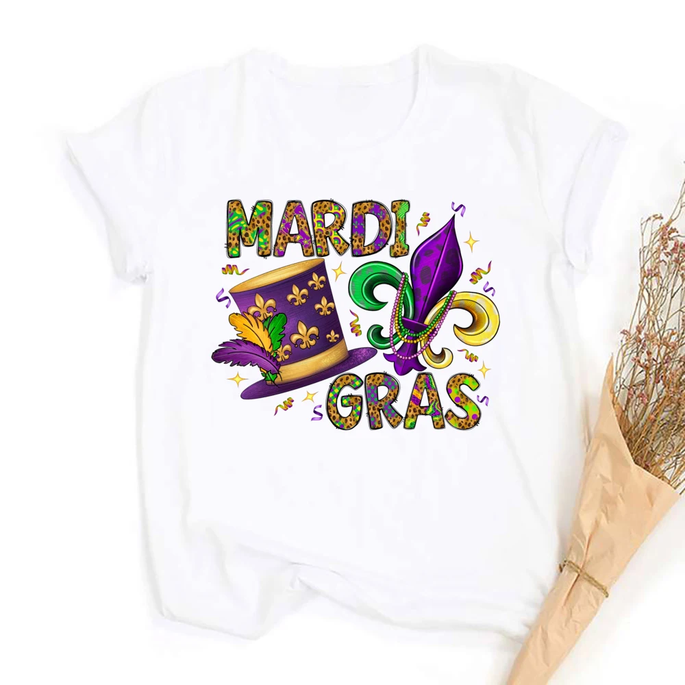 Camicia stampata Mardi Gras per donna È Mardi Gras Yall T-shirt Ragazze Carnevale Outfit Vacanza Top a maniche corte sbiancati Camicie