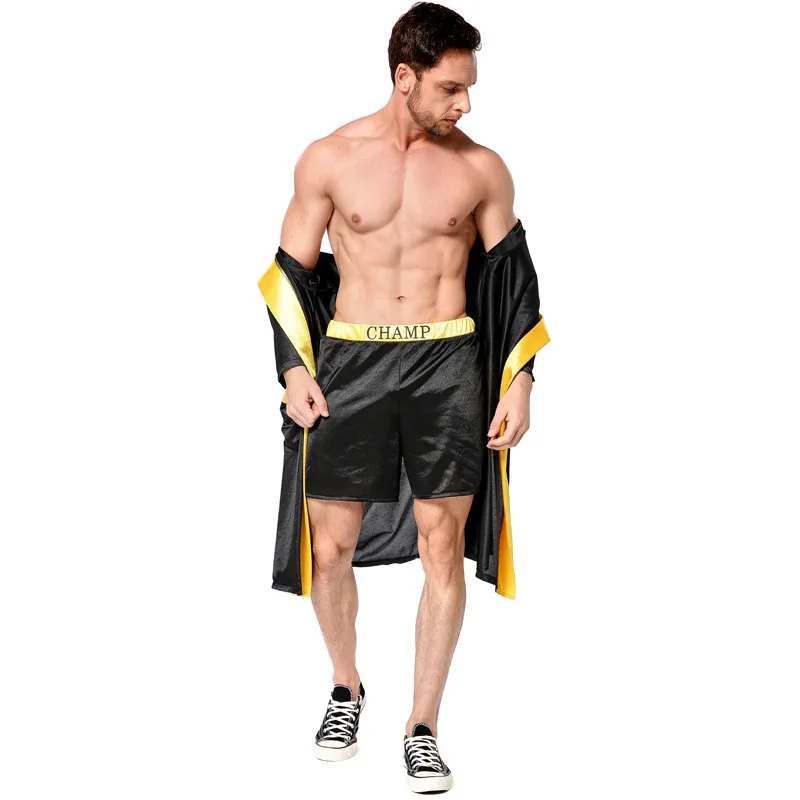 Men Hooded Thai Boxing Training Robe With Belt Edge Boxing Match Satin Boxer Jackets Cosplay Mens Long Sleeve Cloak Robe Uniform