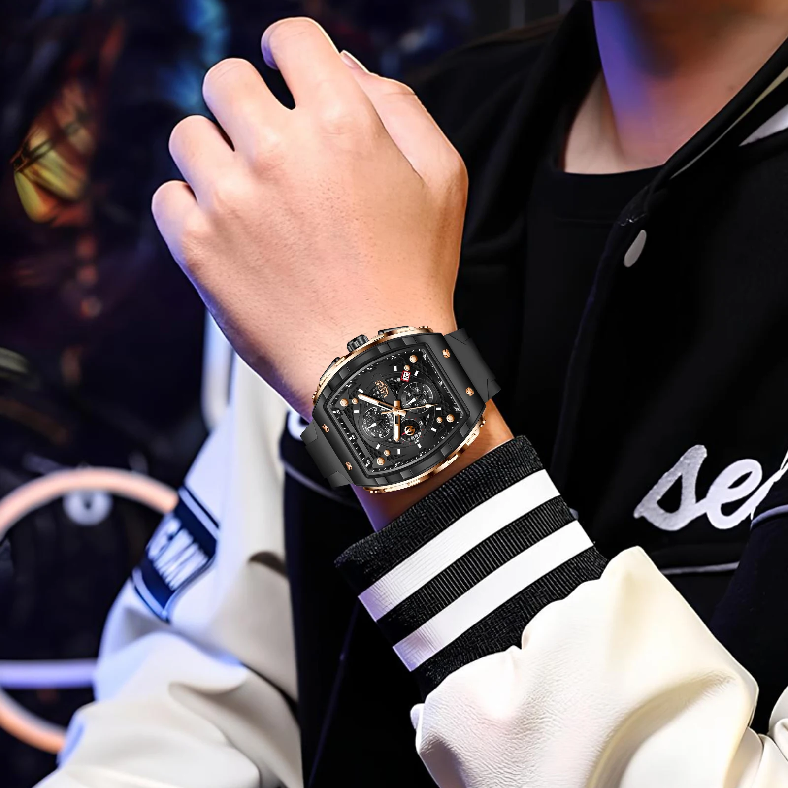 LIGE Outdoor Square Casual Sport Quartz Man Watch Top Brand Luxury Watches Fashion 50M Waterproof Auto Date Silicone Chronograph image 5