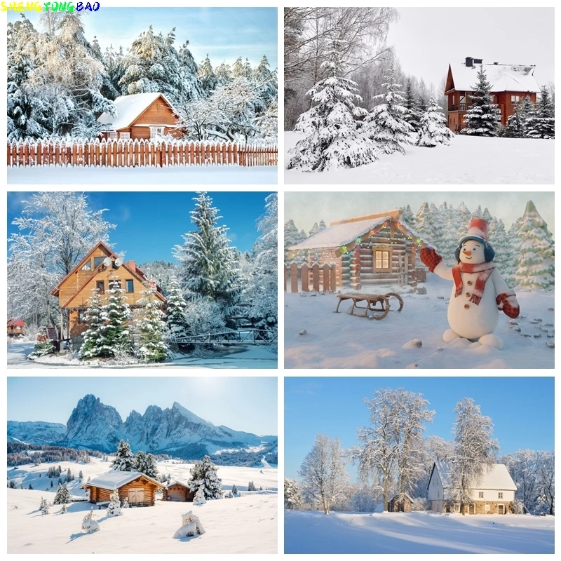 

Очаровательный зимний снежный лес фон для фотографии деревянный дом зимняя сцена страна чудес вечерние Декор баннер фото фон