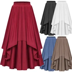 Women Skirt Retro Renaissance Tunics Irregular Dual-Layer Swing Skirt Elastic Waist High Waist Streetwear A-Line Maxi Skirt