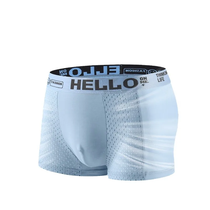 HELLO Mesh Men\'s Panties Summer Thin Breathable Ice Silk boxers Sports Letter boxer shorts