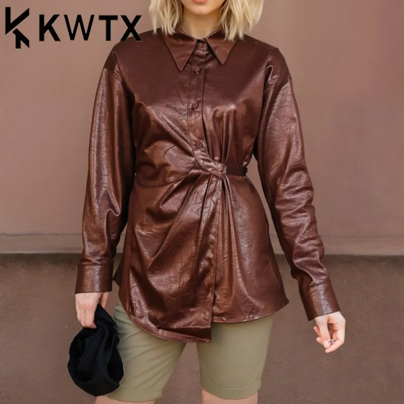 

KWTX Women's Casual Solid Color Shirt Asymmetrical Button Designer Streetwear Elegant Blouse Spring Summer 2025Chic High Quality