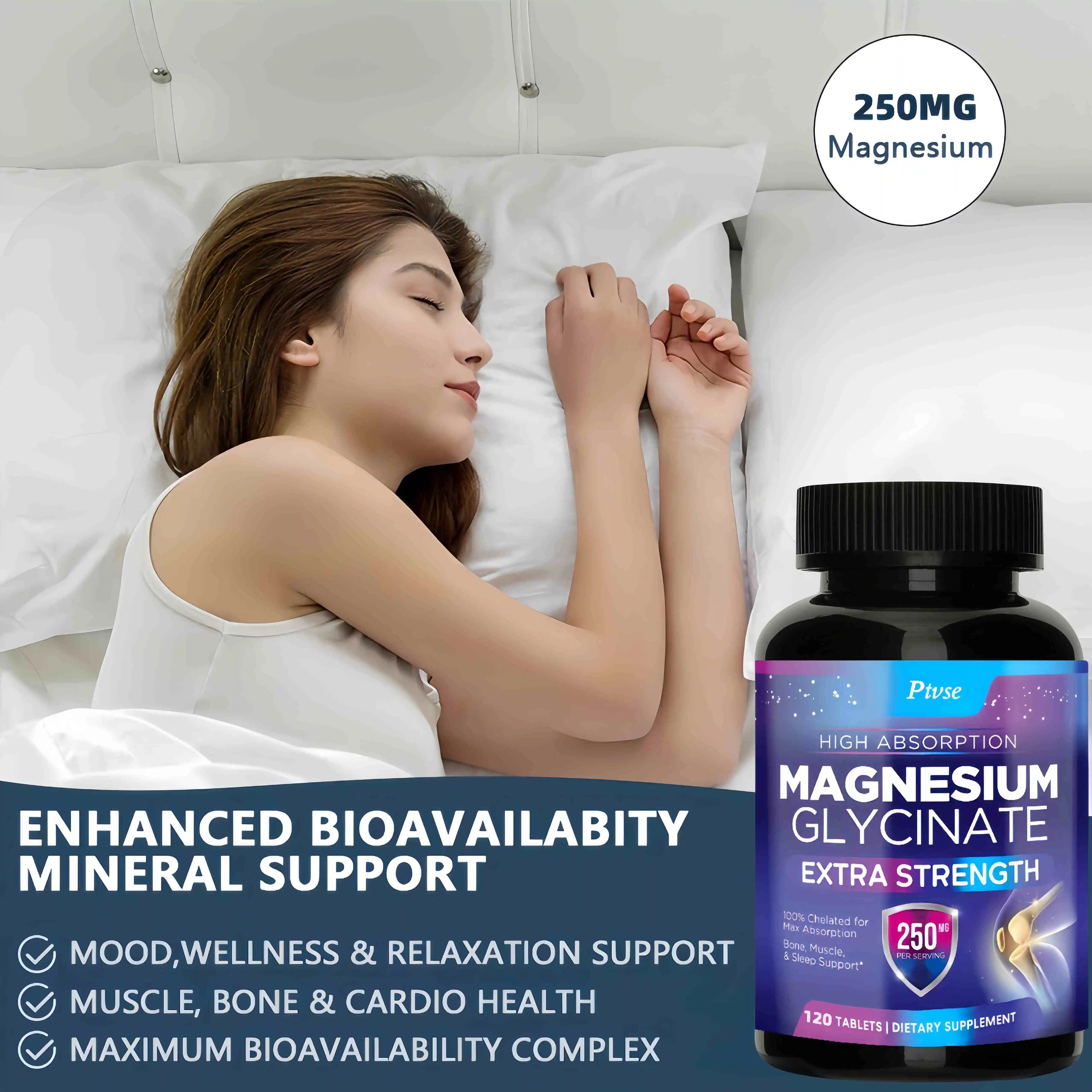 Mutsweet Magnesium Glycinate Capsules 250mg High Absorption Bone Support Health Care Mineral Supplement Promotes Muscle