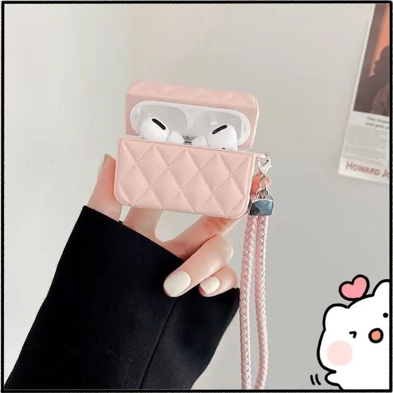 Luxury Quilted Leather AirPods Case With Wrist Strap Compatible With  AirPods  Pro 2 3 Protective Earphone Cover