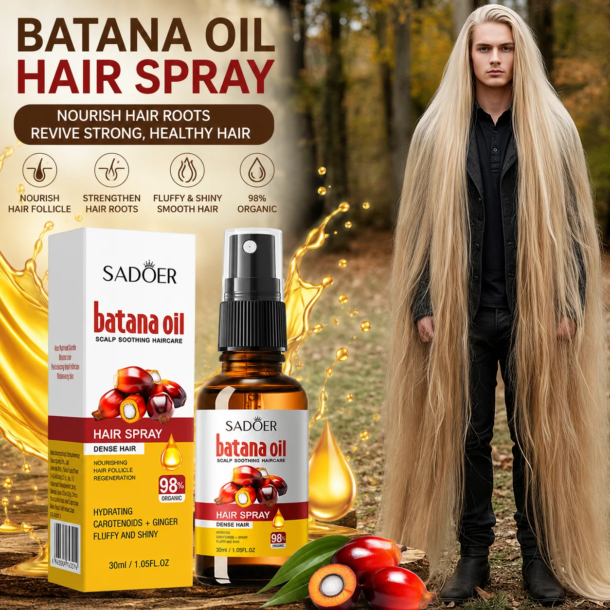 

Hair Growth Spray Batana Anti Hair Fall Hair Loss Scalp Damaged Treatment Serum Oil Nourish Roots Fast Growing Health Hair Care