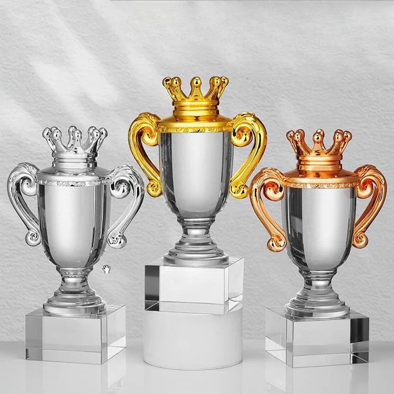 High-grade crystal trophy Enterprise annual meeting sports event award Metal crown trophy Innovation pin crown souvenir