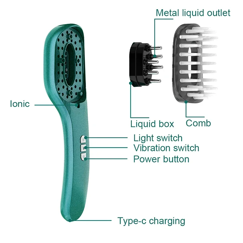 Electric Liquid Massage Comb Red Blue LED Vibration Massage Essential Oil Liquid Guiding Massager Hair Care Scalp Applicator