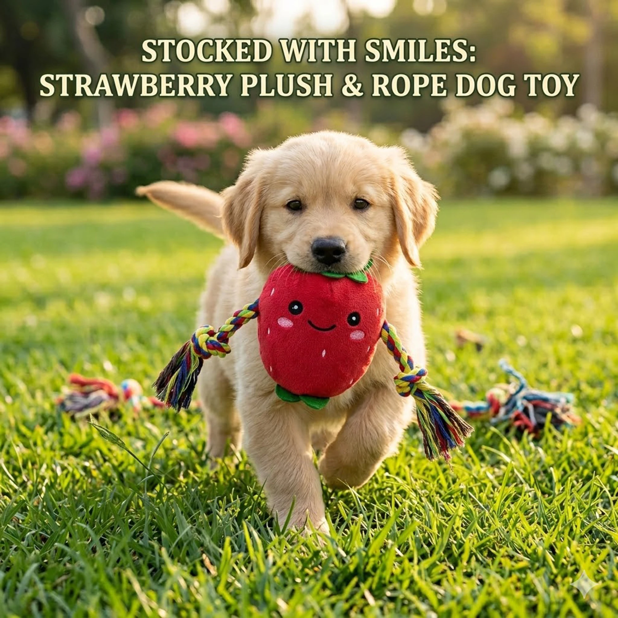 Jouet pour chien mignon en forme de fraise, jouet en peluche, conception résistante aux morsures, jouet interactif pour chien Golden Retriever