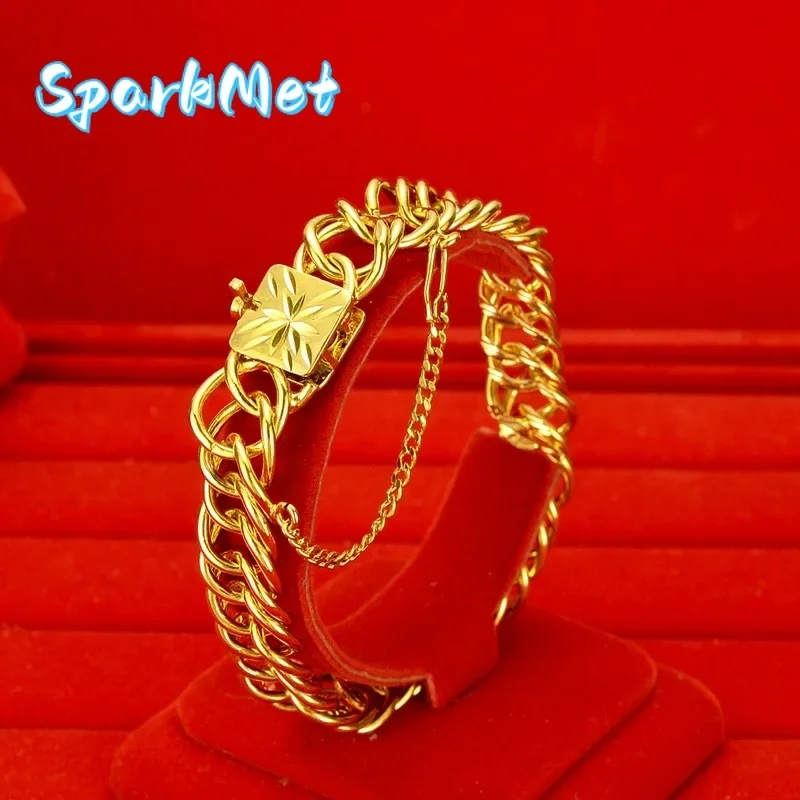 

Браслет Sparkmet для мужчин и женщин с широкой застежкой в виде сердца и звезды, 24-каратное золото AU999 | Двусторонняя карта звездных созвездий династии Сун, элегантность ханьфу