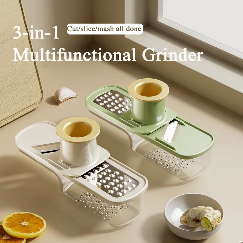 3in1 Garlic Ginger Grinder Kitchen Gadget Mini Garlic Grinder Manual Garlic Press Kitchen Tools for Crushing Spices Herbs Garlic