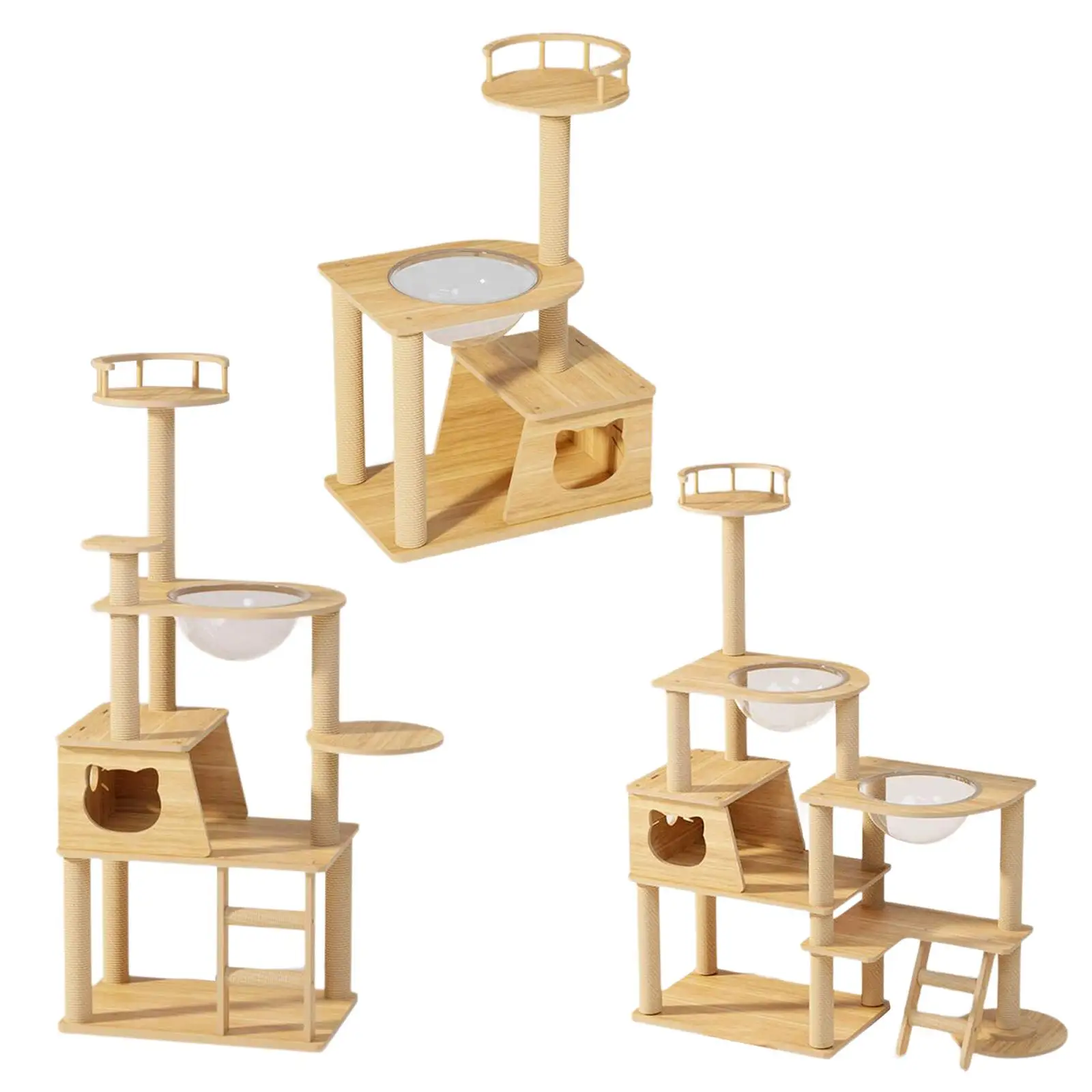 Wooden Cat Tree Interactive Cat Furniture Resting and Hammock Cat House with Scratching Posts for Small Large Cats Kittens Kitty