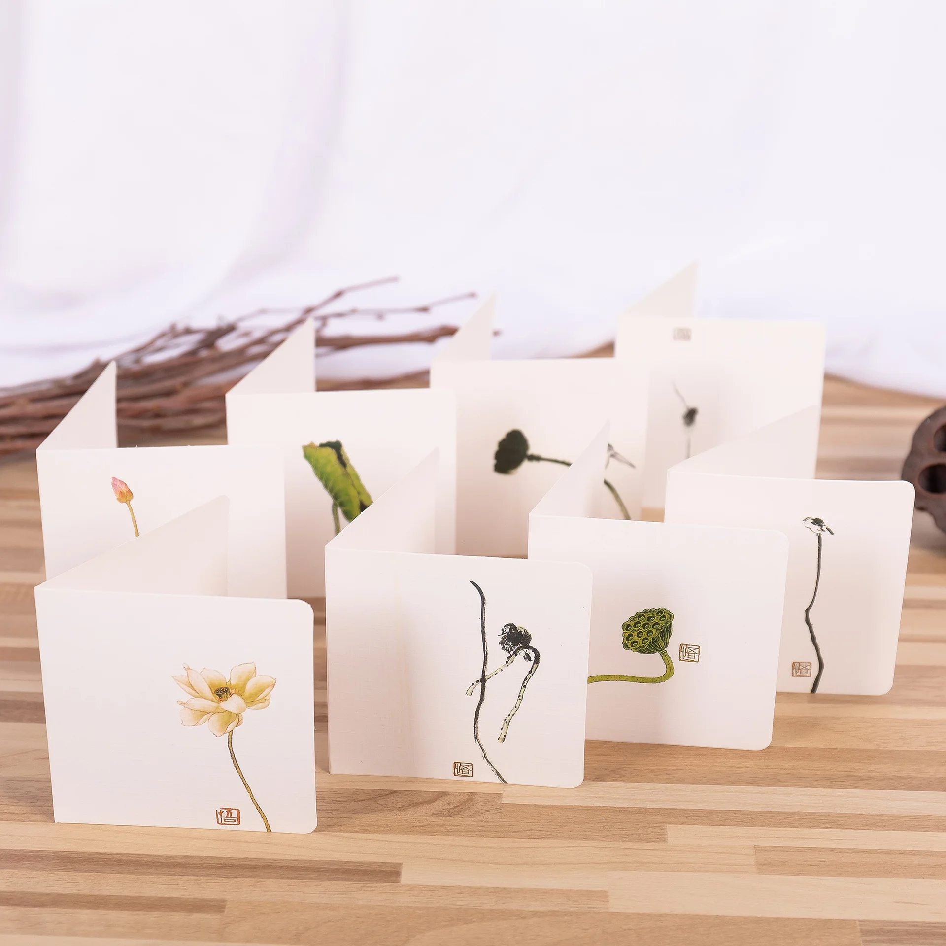 10PCS Chinese style festival art blessing greeting card event, antique retro greeting card creativ blessing grid card postcards