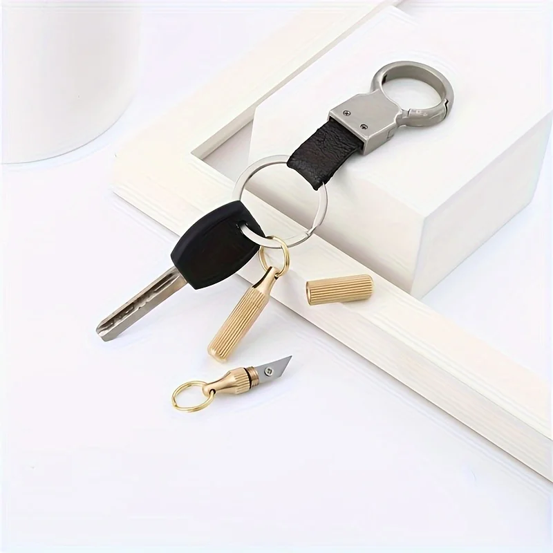 New Mini Brass Capsule Pocket Knife Compact Multifunctional Tool with Keychain Outdoor Survival Emergency Cutting Portable Carry