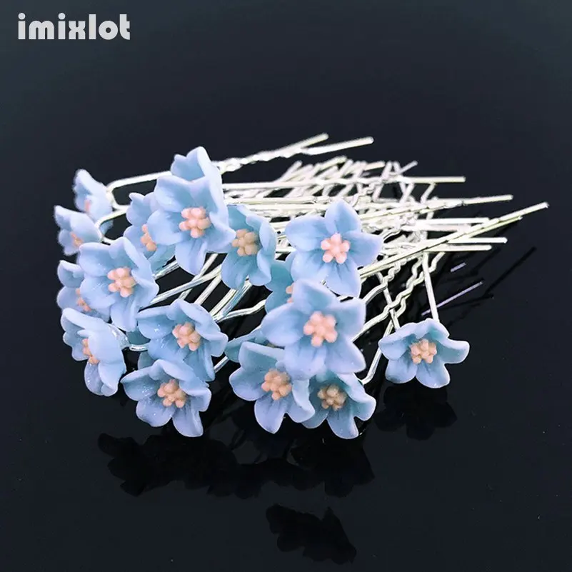 20Pcs Fashion Lily Flower Hair Pins Clips Bride Headpiece U Shaped Flowe Hairpin Wedding Hair Accessories Party Jewelry Gift