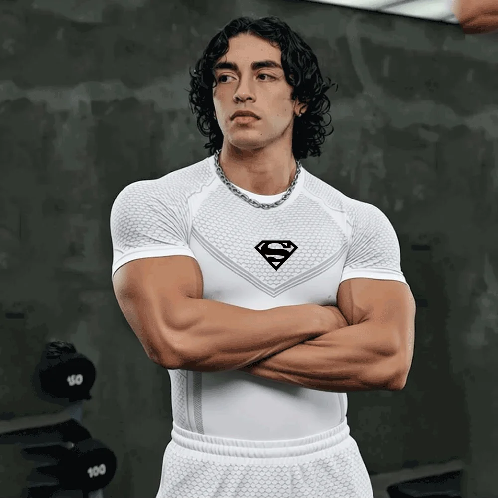 Men'S Short Sleeved Tight Fitting T Shirt Running Outdoor TShirt Training Sports Top Tight Fitting Quick Drying T-Shirt Tees