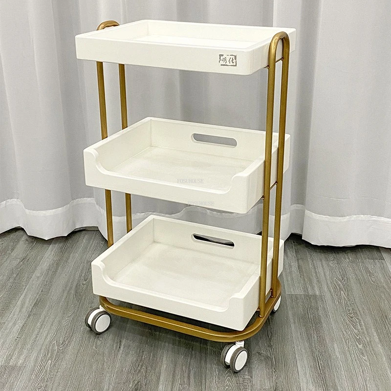 New Beauty Salon Trolleys Light Luxury Salon Furniture Beauty Salon Storage Drawer Rack Home Simple Snack Trolley with Wheels