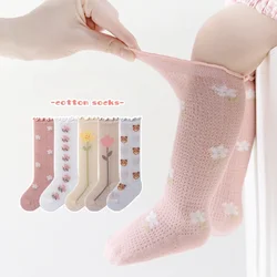 New Summer Baby Girl Socks Cute Floral Soft Cotton Elastic Solid Color Mesh Newborn Socks Knee High Long Toddler Girl Socks