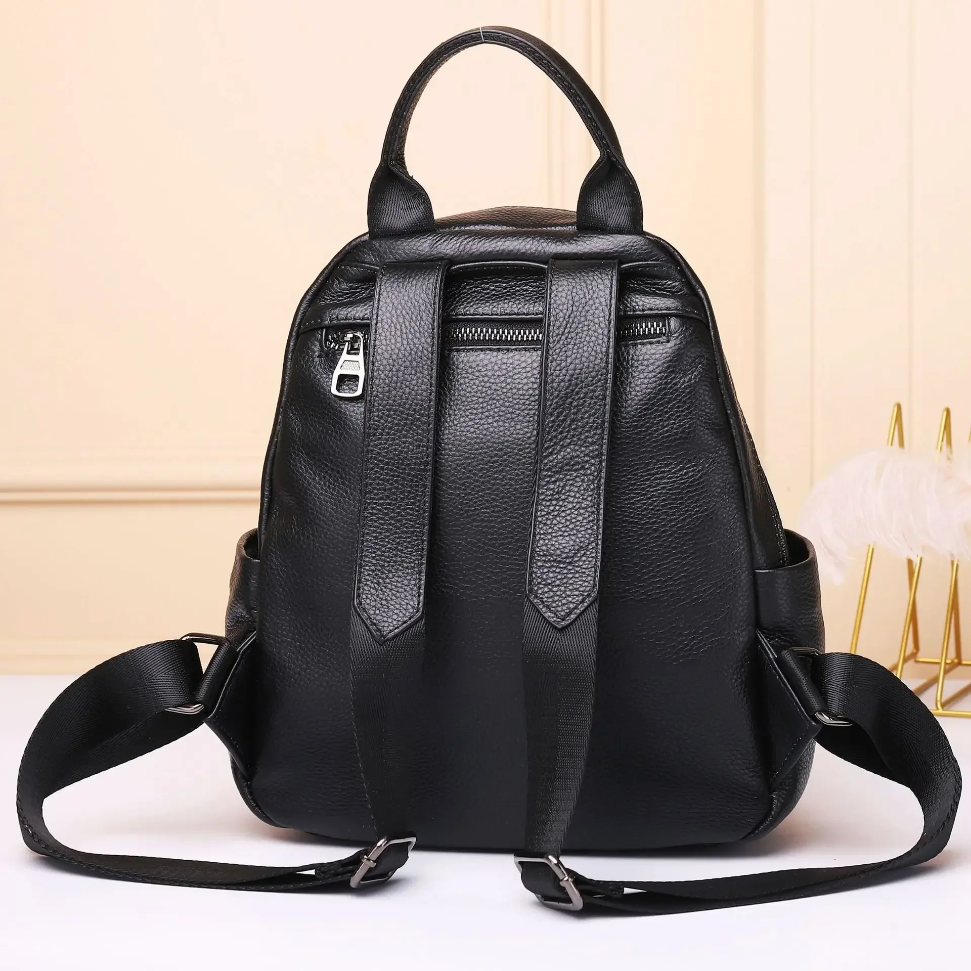 Coreano do sexo feminino natural mochila de couro real das senhoras saco de alta qualidade mulher preto sacos escola mochilas de couro feminino