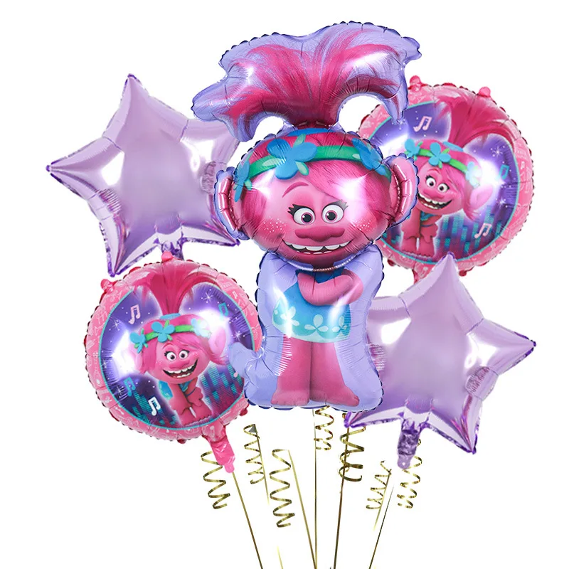 5pcs Cartoon Disney Trolls World Tour  Foil Balloons Birthday Theme Party Decoration Baby Shower Kids Toys Supplies Air Globos