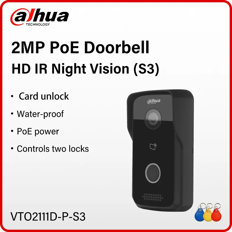 

Dahua 2MP VTO2111D-P-S3 PoE Doorbell Full digital Video Intercom APP Two-way Talk IP Villa Door Station With RS-485 Lock Control