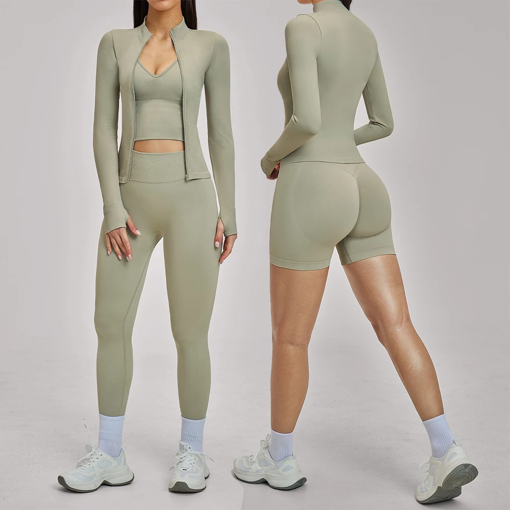 

Бесшовный спортивный комплект для йоги из 3 предметов: одежда для спортзала, спортивные костюмы для йоги для женщин, фитнес-костюм, спортивный бюстгальтер, леггинсы для тренажерного зала