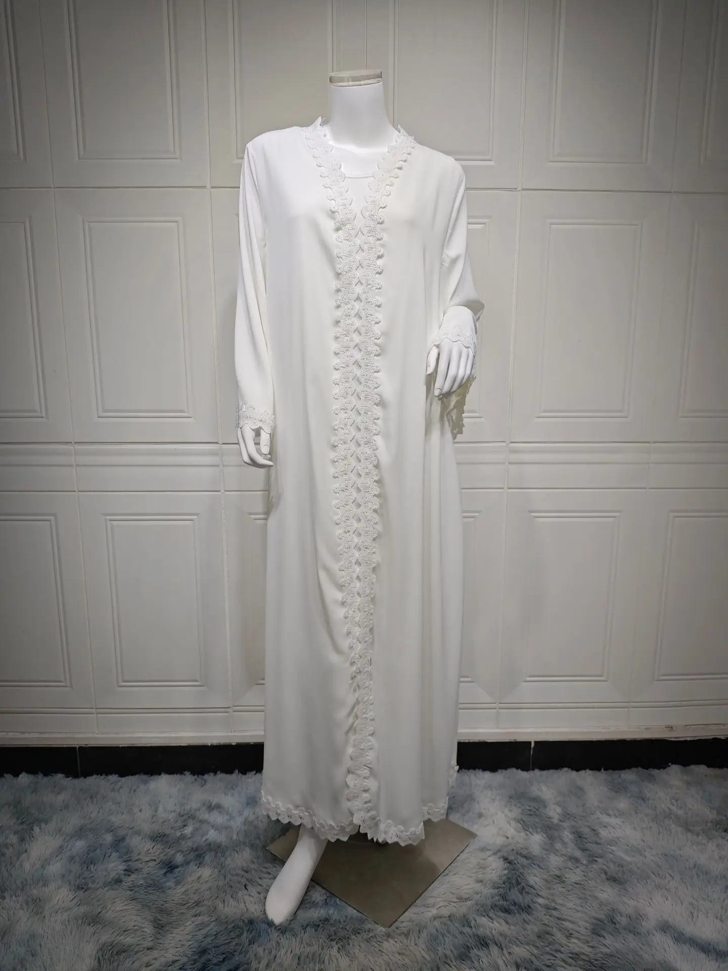 White Lace Open Abaya for Women Muslim Evening Maxi Dress Turkey Kaftan Dubai Kimono Cardigan Jalabiya Ramadan Eid Caftan Kebaya