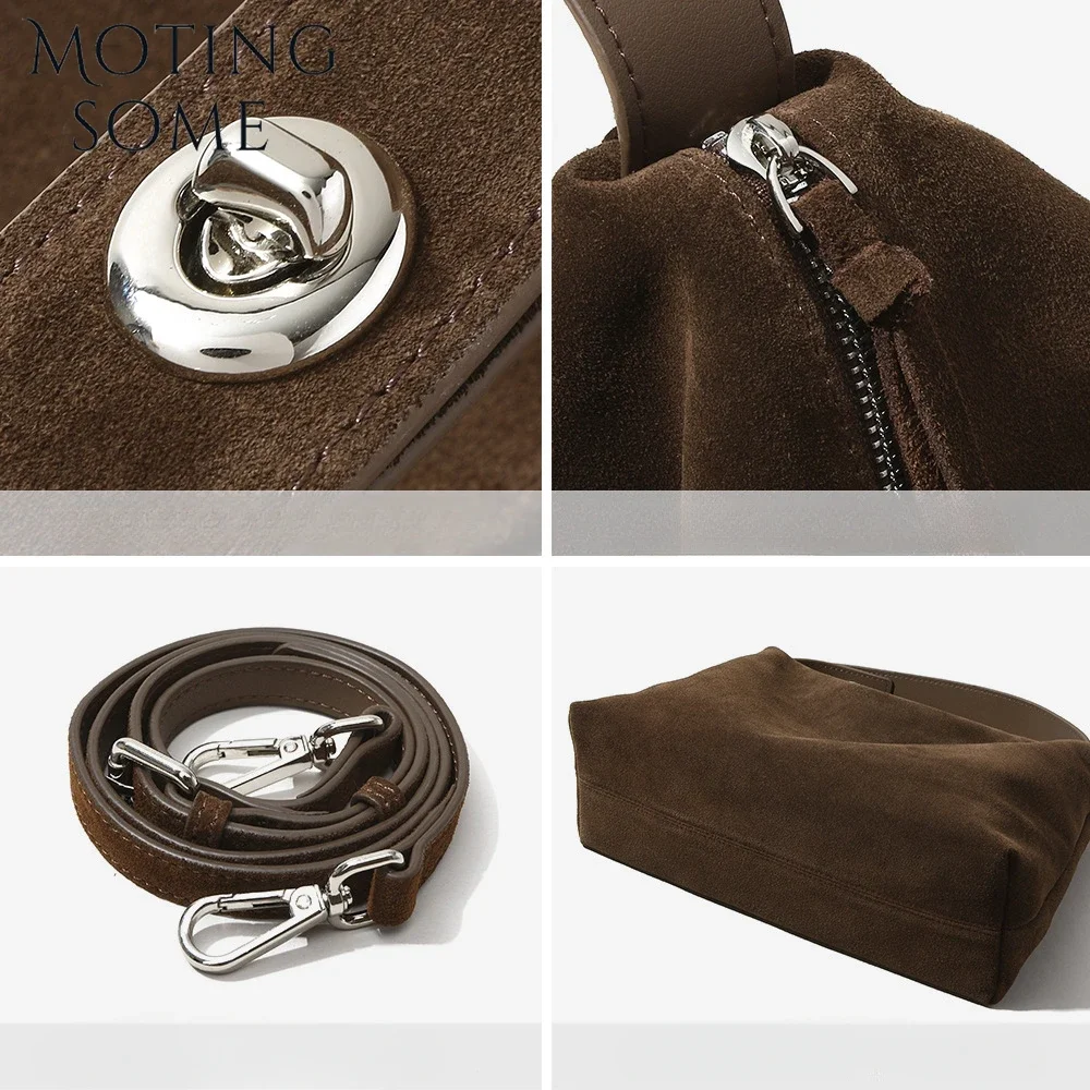 Motingsome Top Quality Suede Bag Woman Crossbody Pillow Bag Niche Lady Literary Shoulder Bag Matte Cowhide Commuting 2024 New
