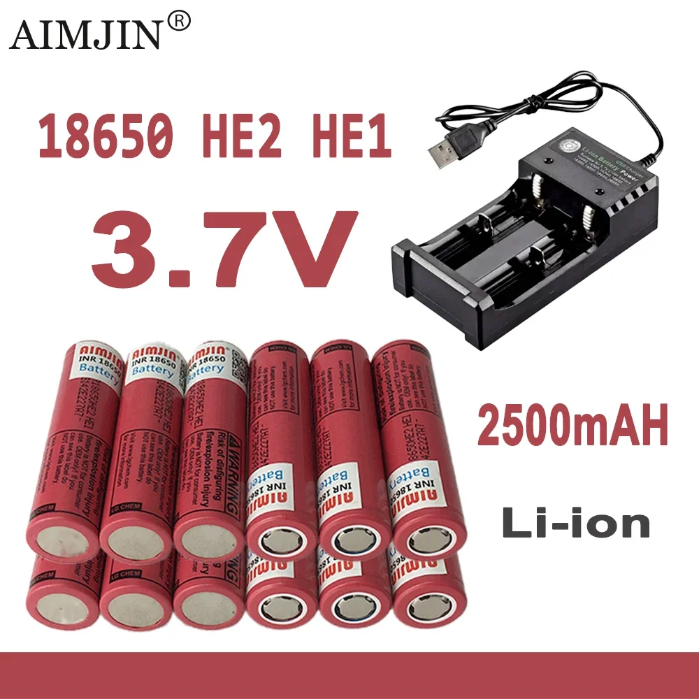 

18650 HE2 HE1 3.7V 2500mAh Rechargeable Li-ion Battery With USB Charger For Us 18650 Toys Tools Flashlight Battery Etc
