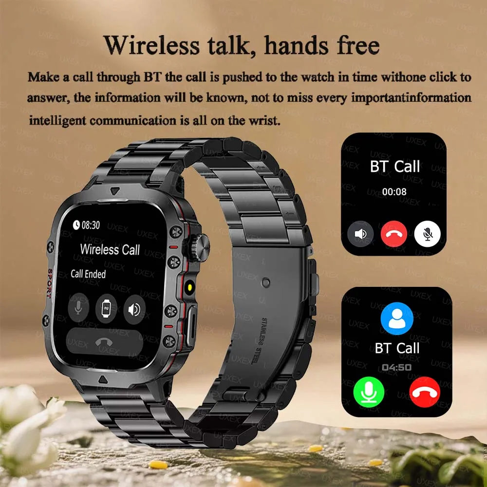 الرجال مصباح يدوي Smartwatches 1.96 HD مكالمة لاسلكية الصحة المقتفي مخصص صور صوت مساعد هدية الكريسماس البارون ساعة رياضية