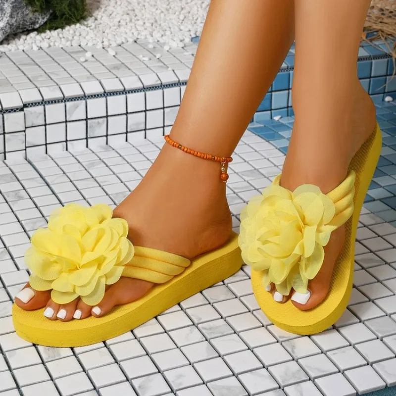 

Women Summer Floral Flip Flops Platform Wedge Sandals Large 3D Flower Slip on Beach Slides Casual Vacation Open Toe Daily Shoes