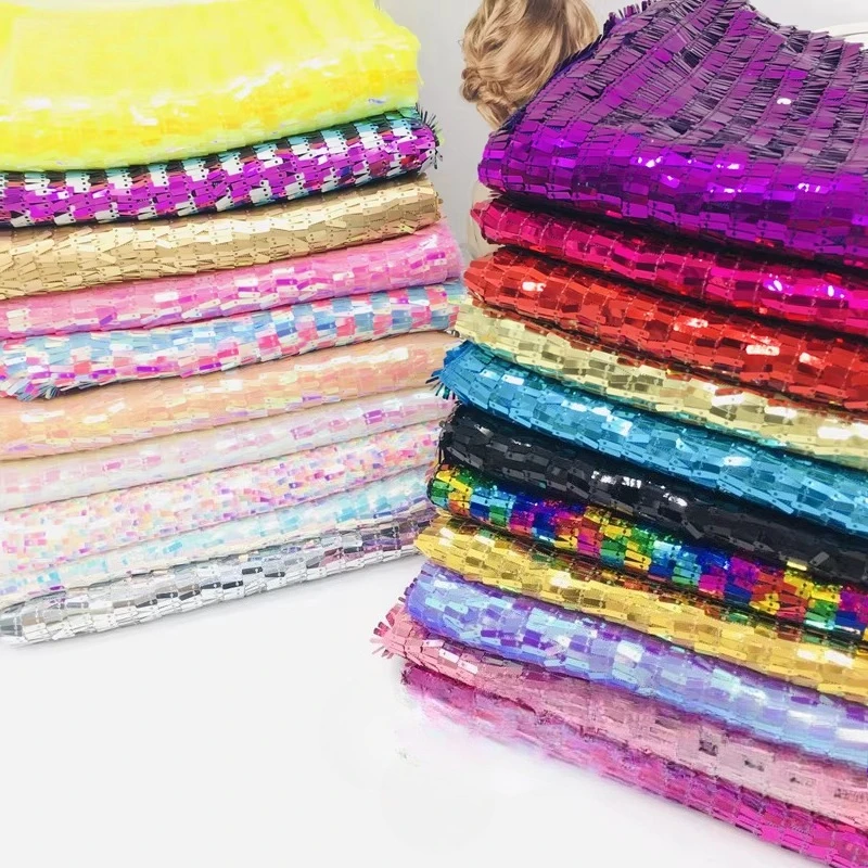 3x9mm Sequin Mesh Fabric for DIY Sewing Wedding Dress Stage Costumes Decorative FabricS Clothing Fashion Cloth By The Meter