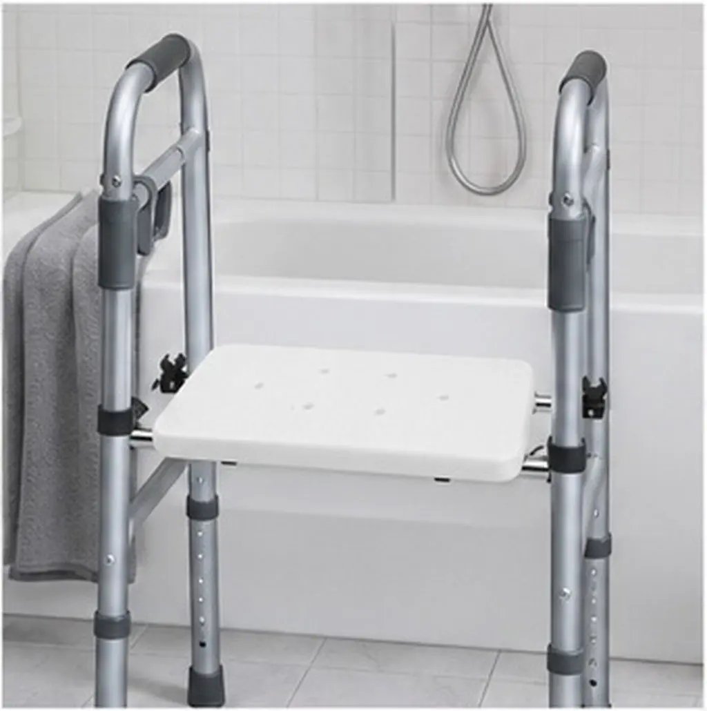 Walker Seat Board Attachment Reversible Lightweight Flip-Down Shower Bath Seat 12.6x6.3inch Non-Slip Drainage for Elderly