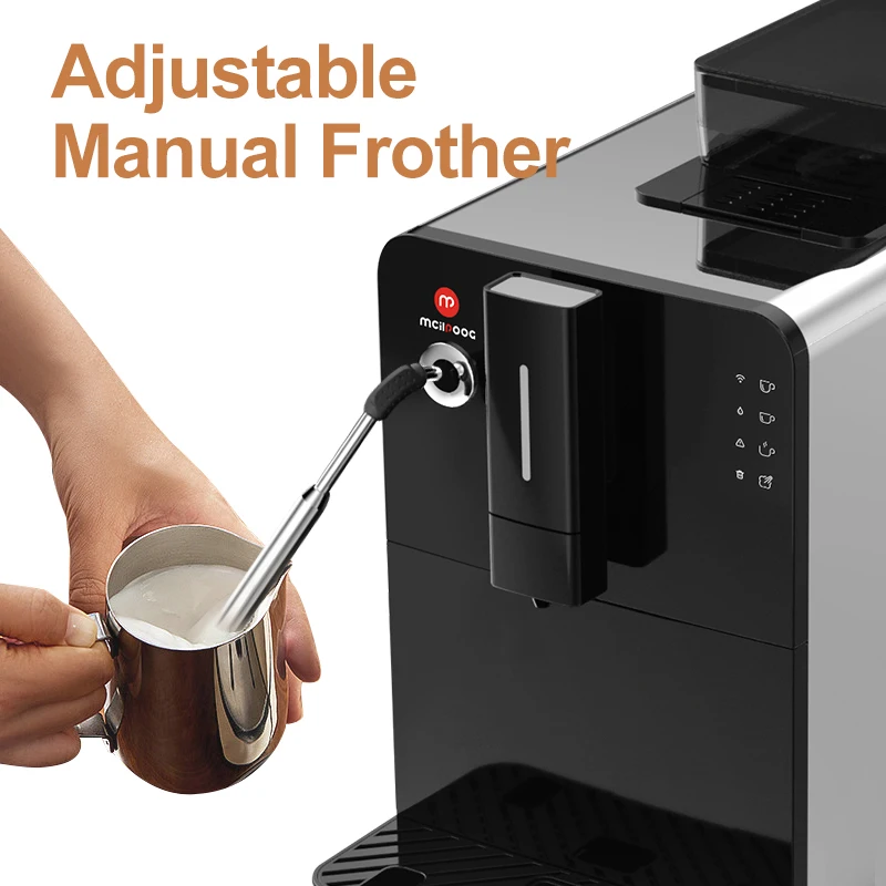 Mcilpoog HI02 Fully Automatic Espresso Machine with Grinder & Steamer, WiFi Connected,, 5 Flavors for Home and Office.Silver