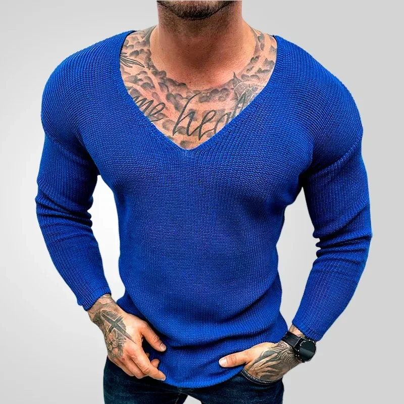 Outdoor Fashion Thin Base Shirt Men's New Autumn Sweater V-neck Long Sleeve Men's Casual Solid Color Slim-fit V-neck Sweater