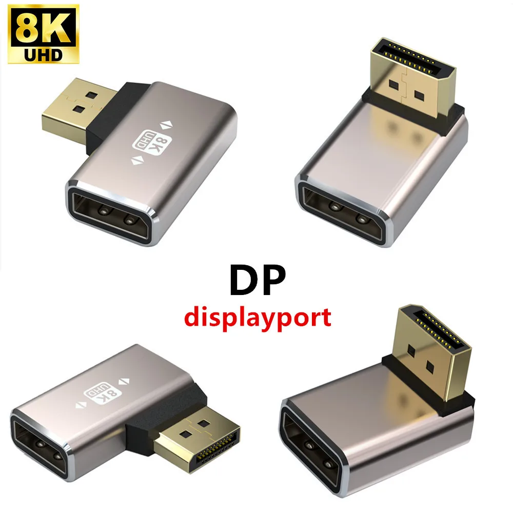 8K DisplayPort 1.4 Adapter 90 Degree 270 Degree Gold Plated Adapter Right DP Male to Female Vertical Connector Converter 8K@60Hz