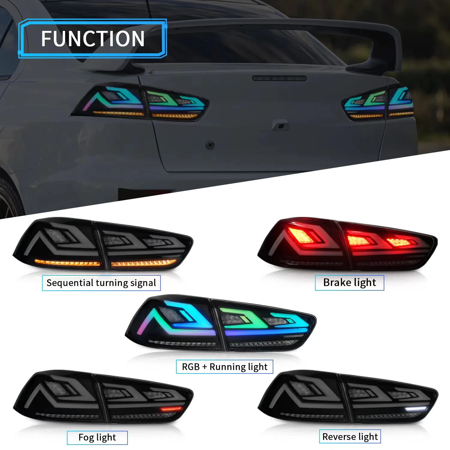 2Pcs Car Taillight For Mitsubishi Lancer EVO X 2007 - 2018 LED Taillights Start UP Animation DRL Sequential Signal Tail Light